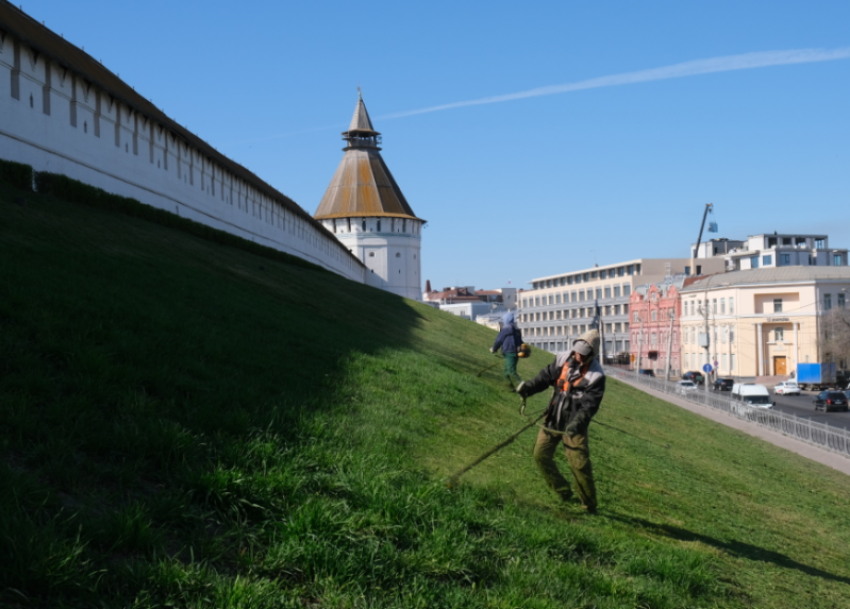 Зелень Астраханского кремля обретает форму и красоту